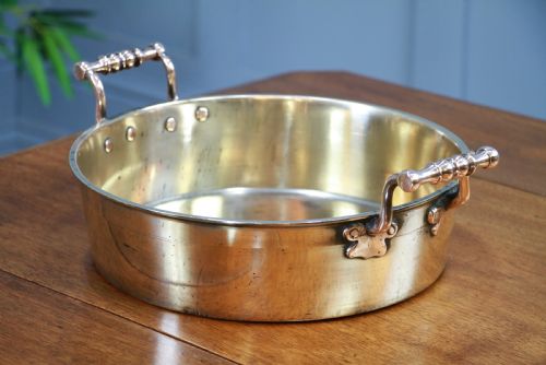 Antique Victorian Polished Copper & Brass Jam Pan with Handles C1850