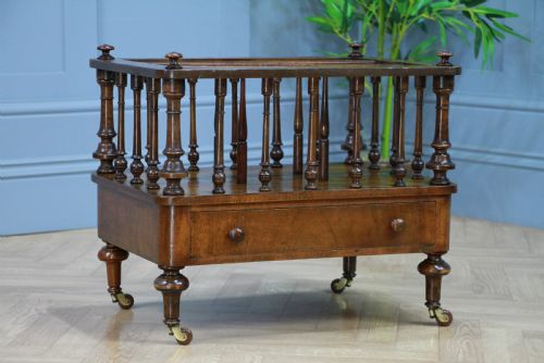 fig 3. Antique Original Victorian Burr Walnut Inlaid Turned Canterbury With Drawer 1870