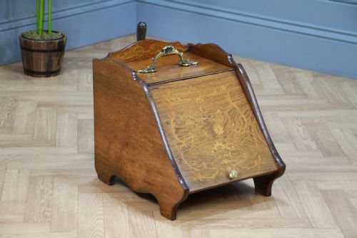 Edwardian Rosewood Marquetry Fireside Coal Box Purdonium W/ Shovel C1900