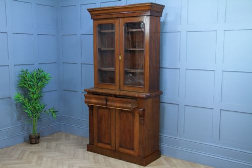 fig 1. Antique Original Victorian Mahogany Small Glazed Bookcase Cabinet C1870