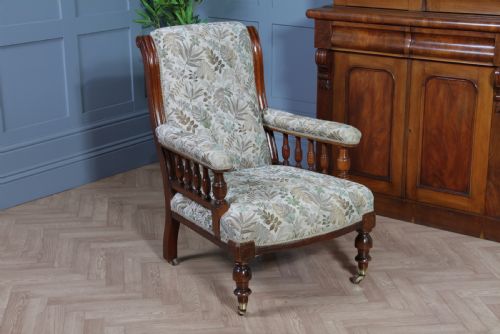 Antique Late Victorian Carved Mahogany Fireside Gents Armchair C1890