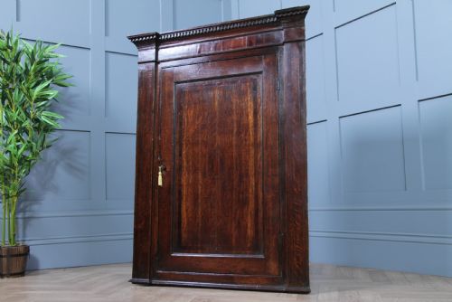 Antique Georgian Oak Inlaid Corner Wall Hanging Cupboard Cabinet Drinks C1830

