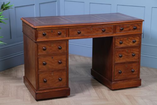 Antique Late Victorian Small Mahogany 9 Drawer Twin Pedestal Writing Desk C1890