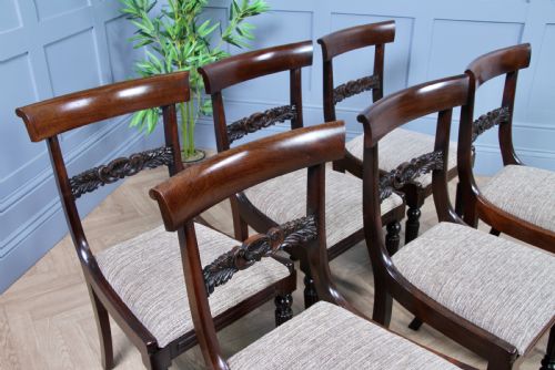 fig 2. Set of 6 Antique Original William IV Rosewood Dining Chairs Regency Carved C1835