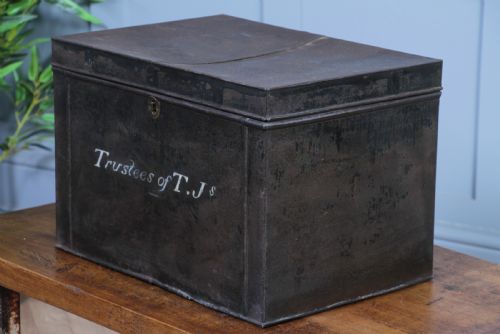 fig 2. Antique Victorian T.Js Tinplate Metal Deed Chest Trunk Box Vintage
