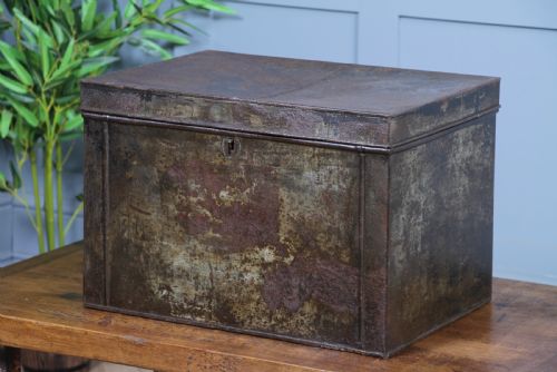 fig 2. Antique Victorian Tinplate Metal Deed Chest Trunk Box Vintage 1860