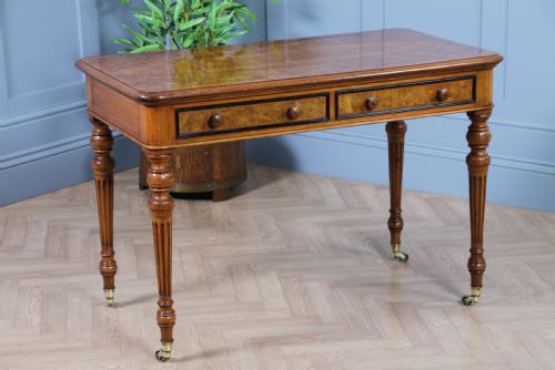 Antique Victorian Burr Walnut, Ebony & Tulip Wood Console Table
