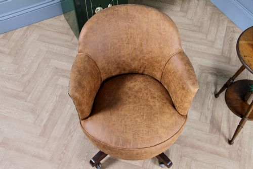 fig 3. Vintage Restored Adjustable Height Round Tan Tub Office Swivel Chair