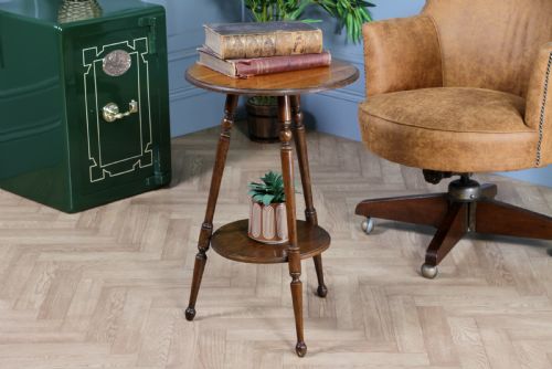 Original Antique Arts & Crafts Solid Oak Round Wine Lamp Side Table Occasional Turned Tripod