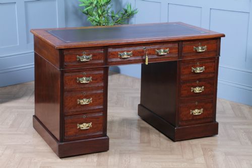 Antique Victorian Art Nouveau Mahogany 9 Drawer Twin Pedestal Writing Desk C1880