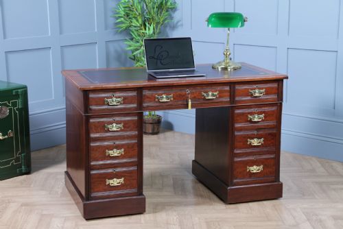 fig 1. Antique Victorian Art Nouveau Mahogany 9 Drawer Twin Pedestal Writing Desk C1880