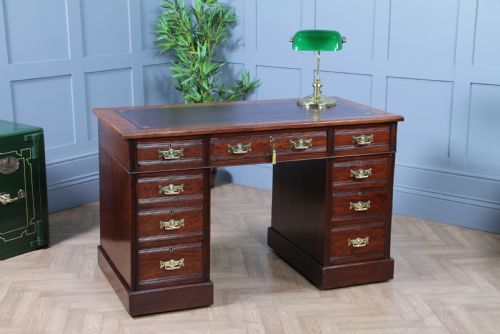 fig 2. Antique Victorian Art Nouveau Mahogany 9 Drawer Twin Pedestal Writing Desk C1880