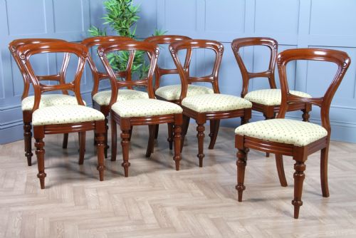 Set of 8 Antique Victorian Mahogany Crown Balloon Back Dining Chairs Carved Restored C1870