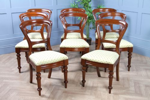 fig 3. Set of 8 Antique Victorian Mahogany Crown Balloon Back Dining Chairs Carved Restored C1870
