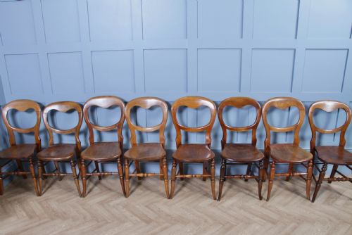 fig 1. Harlequin Set of 8 Antique Original Victorian Balloon Back Kitchen Chairs C1870