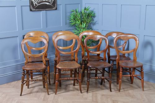 fig 3. Harlequin Set of 8 Antique Original Victorian Balloon Back Kitchen Chairs C1870