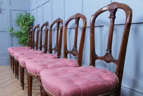 fig 2. Set of 6 Antique Late Victorian Walnut Carved Crown Splat Back Dining Chairs
