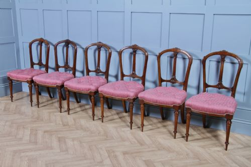 fig 3. Set of 6 Antique Late Victorian Walnut Carved Crown Splat Back Dining Chairs