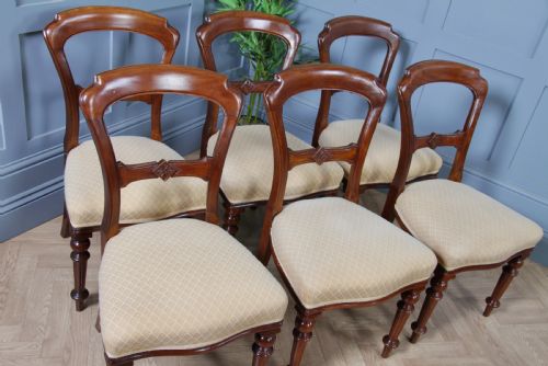 fig 2. Set of 6 Antique Victorian Carved Crown Balloon Back Mahogany Dining Chairs 1870
