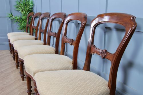 fig 3. Set of 6 Antique Victorian Carved Crown Balloon Back Mahogany Dining Chairs 1870