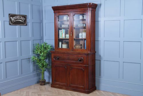 Antique Victorian Mahogany Glazed Secretaire Bookcase Cupboard C1870