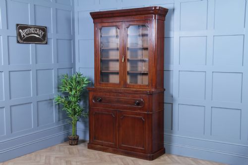 fig 1. Antique Victorian Mahogany Glazed Secretaire Bookcase Cupboard C1870