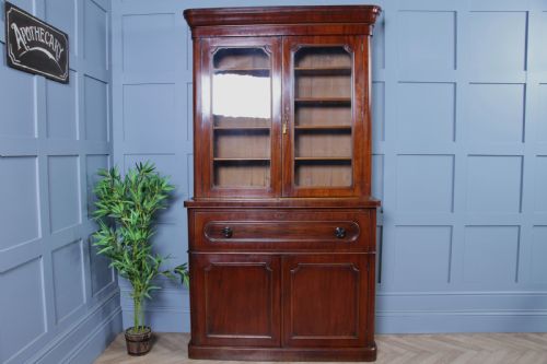 fig 4. Antique Victorian Mahogany Glazed Secretaire Bookcase Cupboard C1870