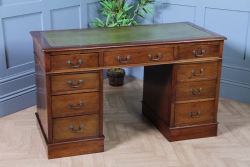 Antique Late Victorian Mahogany 9 Drawer Twin Pedestal Knee Hole Writing Desk