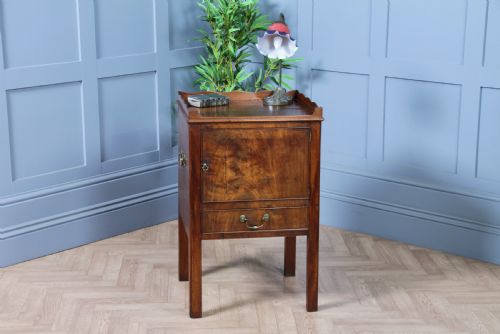 fig 1. Antique Georgian Flame Mahogany Tray Top Bedside Cupboard C1800
