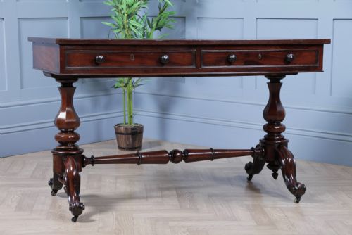 fig 4. Antique Early Victorian Mahogany Carved Library Writing Table