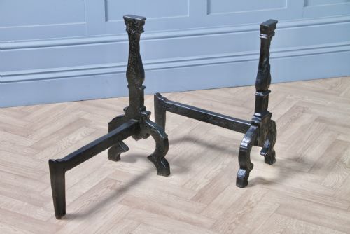 fig 2. Pair Of Heavy Antique Georgian Fireside Andirons Black Cast Iron Fire Dogs C1800