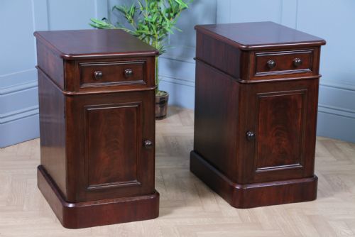 Pair of Antique Victorian Flame Grain Mahogany Bedside Cupboards Restored C1860