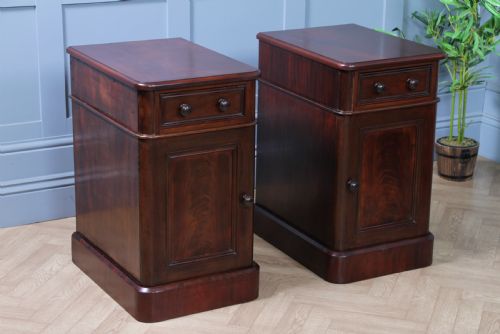 fig 1. Pair of Antique Victorian Flame Grain Mahogany Bedside Cupboards Restored C1860