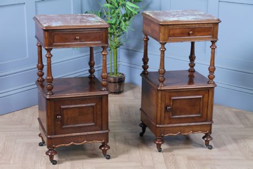 Pair of Antique French 19th Century Parquetry Walnut Bedside Cupboards C1890