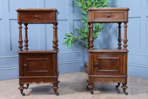 fig 2. Pair of Antique French 19th Century Parquetry Walnut Bedside Cupboards C1890