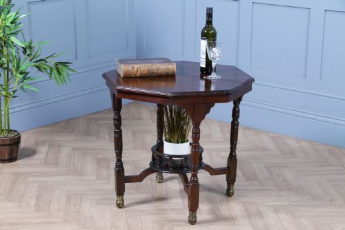 fig 1. Antique Edwardian Walnut Octagonal Gallery base Small Occasional Table