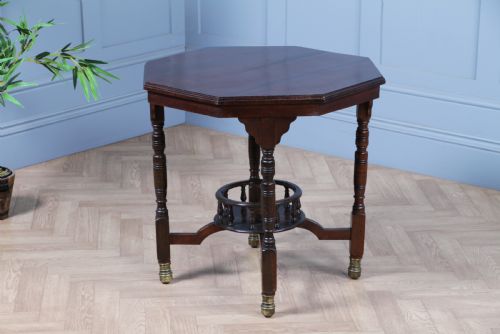 fig 4. Antique Edwardian Walnut Octagonal Gallery base Small Occasional Table