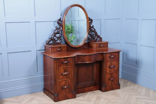 fig 2. Antique Large Victorian Flame Mahogany Carved Duchess Dressing Table With Mirror