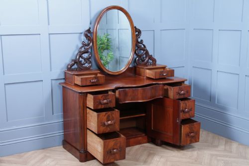 fig 5. Antique Large Victorian Flame Mahogany Carved Duchess Dressing Table With Mirror