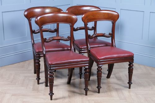 fig 1. Set of 4 Antique Early Victorian Carved Crown Balloon Back Mahogany Dining Chairs C1840