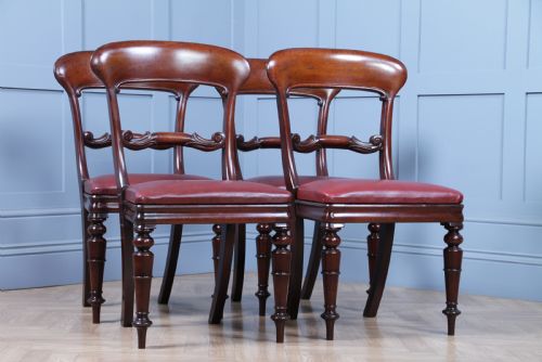 fig 2. Set of 4 Antique Early Victorian Carved Crown Balloon Back Mahogany Dining Chairs C1840