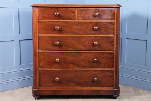 fig 2. Original Antique Victorian Large Flame Grain Mahogany Chest of 6 Deep Drawers