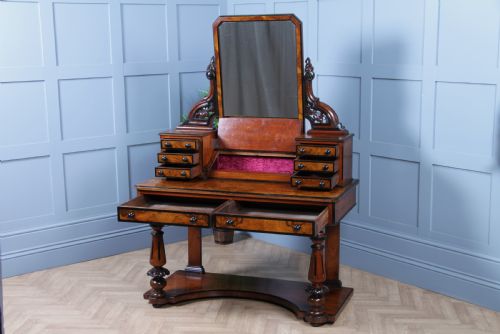 ANTIQUE VICTORIAN BURR WALNUT EBONISED PIANO TOPPED CARVED DUCHESS DRESSING TABLE WITH MIRROR C1860 - ADDITIONAL PHOTO 2