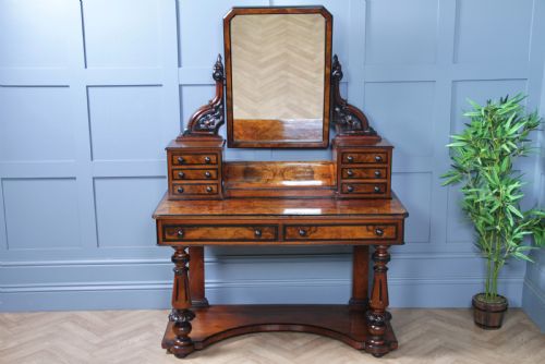 ANTIQUE VICTORIAN BURR WALNUT EBONISED PIANO TOPPED CARVED DUCHESS DRESSING TABLE WITH MIRROR C1860 - ADDITIONAL PHOTO 12