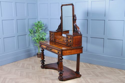 ANTIQUE VICTORIAN BURR WALNUT EBONISED PIANO TOPPED CARVED DUCHESS DRESSING TABLE WITH MIRROR C1860 - ADDITIONAL PHOTO 14