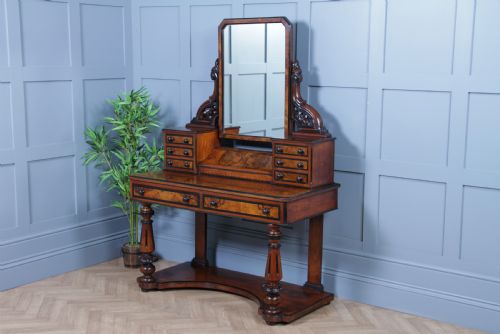 ANTIQUE VICTORIAN BURR WALNUT EBONISED PIANO TOPPED CARVED DUCHESS DRESSING TABLE WITH MIRROR C1860 - ADDITIONAL PHOTO 15