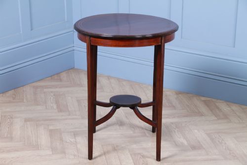 fig 2. Original Antique Solid Mahogany Round Inlaid Wine Occasional Table