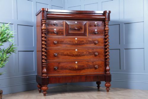 fig 3. Original Antique Victorian Grand Flame Grain Mahogany Scottish Chest of 8 Drawers