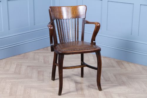 Original Antique 1920'S Oak Office Captains Desk Elbow Arm Chair Restored
