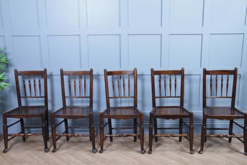 fig 3. Set of 5 Antique Georgian George III Country Made Primitive Dining Chairs C1800